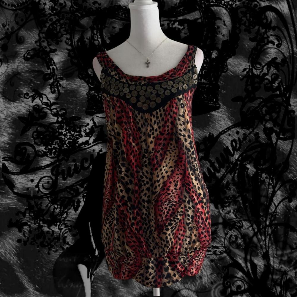 black red tan brown sequins leopard boho grunge whimsical glam sleeveless top